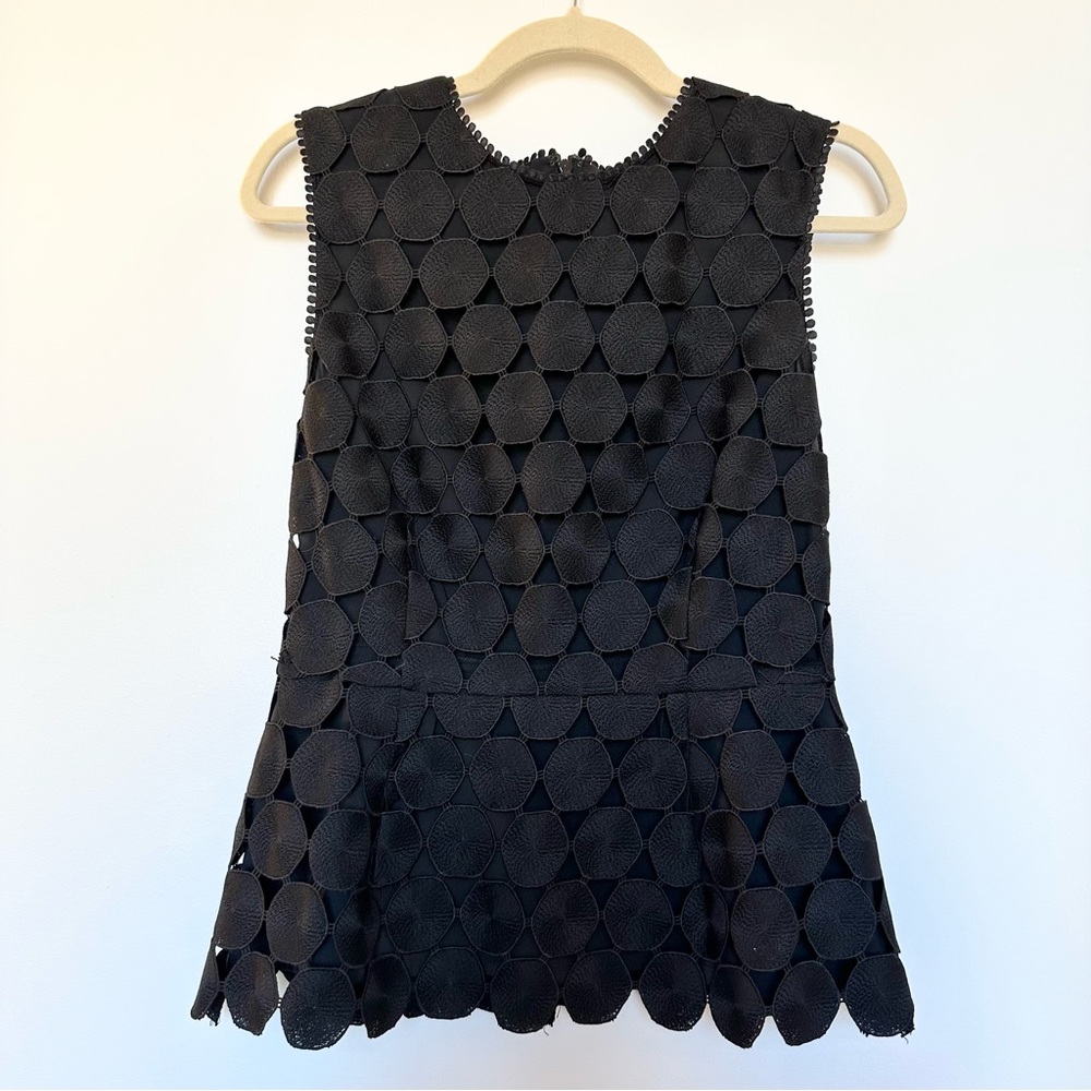 Pearl by Lela Rose Black Lace Peplum Top